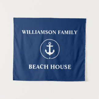 Nautical Beach House Familienaam Navy Blue Wandkleed