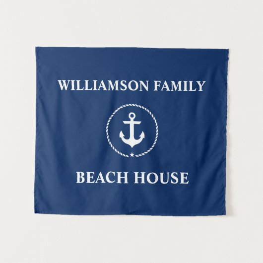 Nautical Beach House Familienaam Navy Blue Wandkleed (Voorkant (horizontaal))