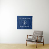 Nautical Beach House Familienaam Navy Blue Wandkleed (In Situ (horizontaal))