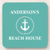 Nautical Beach House Family Name Anchor Bier Onderzetter (Voorkant)