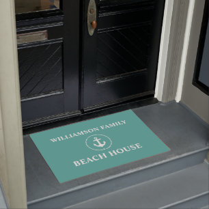 Nautical Beach House Family Name Anchor Large Deurmat