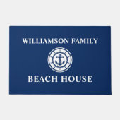 Nautical Beach House Family Name Anchor Wheel Blue Deurmat (Voorkant)