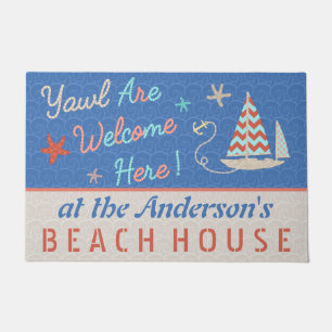 Nautical Beach House Kute Sailboot Pun Aangepa Deurmat