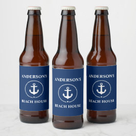Nautical Beach House Naam Anker Navy Blue Bier Etiket