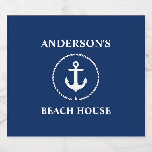 Nautical Beach House Naam Anker Navy Blue Bier Etiket (Enkel label)