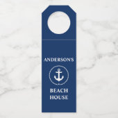 Nautical Beach House Naam Anker Navy Blue Flessenhanger (Voorkant)