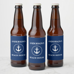 Nautical Beach House Name Anchor Navy Blue Bier Etiket