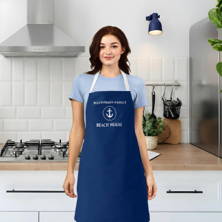 Nautical Beach House Navy Blue Familienaam Anker Schort