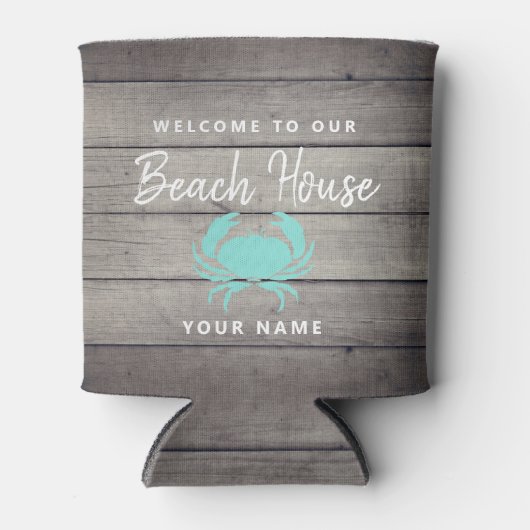 Nautical Beach House Rustic Blauwgroen Crab, op ma Blikjeskoeler (Voorkant)