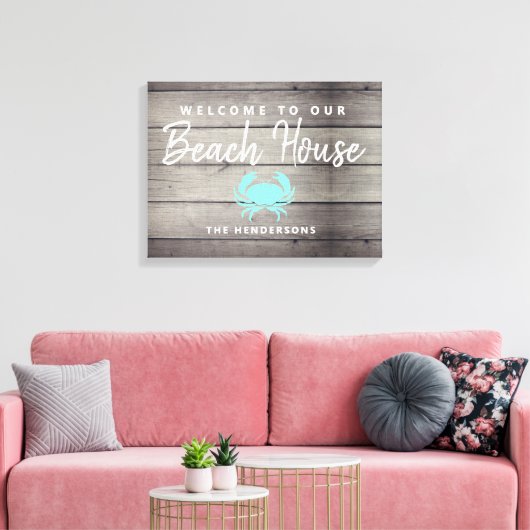 Nautical Beach House Rustic Crab, gepersonaliseerd Canvas Afdruk (Insitu (Woonkamer))