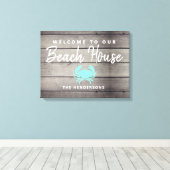 Nautical Beach House Rustic Crab, gepersonaliseerd Canvas Afdruk (Insitu (Houten vloer))