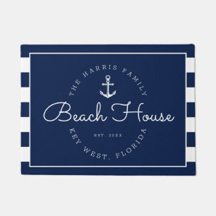 Nautical Beach House Welcome Navy Stripes Deurmat