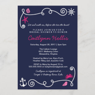 Nautical Beach Navy and Pink Bridal of Baby shower Kaart