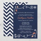 Nautical Beach Navy & Coral Bridal of Baby shower Kaart (Voorkant / Achterkant)