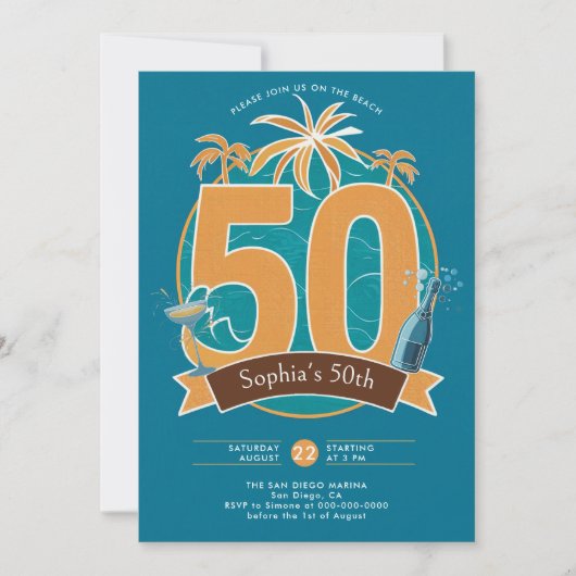 Nautical Beach Ocean Tropical Blue 50e verjaardag Kaart (Voorkant)