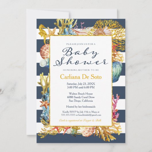 Nautical Beach Ocean / Zee Baby shower Invitation Kaart (Voorkant)