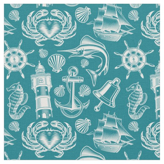 Nautical Beach Ocean Zee Pattern Stof (Close Up)