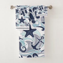 Nautical Beach Pattern Navy ID839 Bad Handdoek