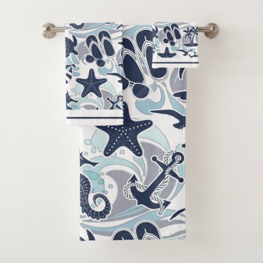 Nautical Beach Pattern Navy ID839 Bad Handdoek (Insitu)