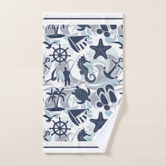 Nautical Beach Pattern Navy ID839 Bad Handdoek (Handdoek)