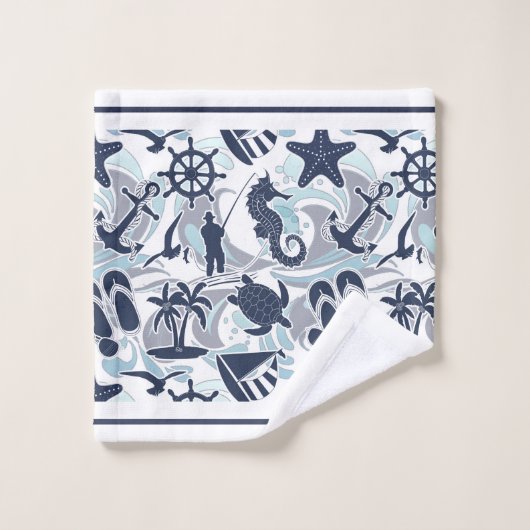 Nautical Beach Pattern Navy ID839 Bad Handdoek (Wasdoekje)