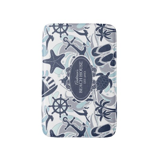 Nautical Beach Pattern Navy ID839 Badmat (Voorkant Verticaal)