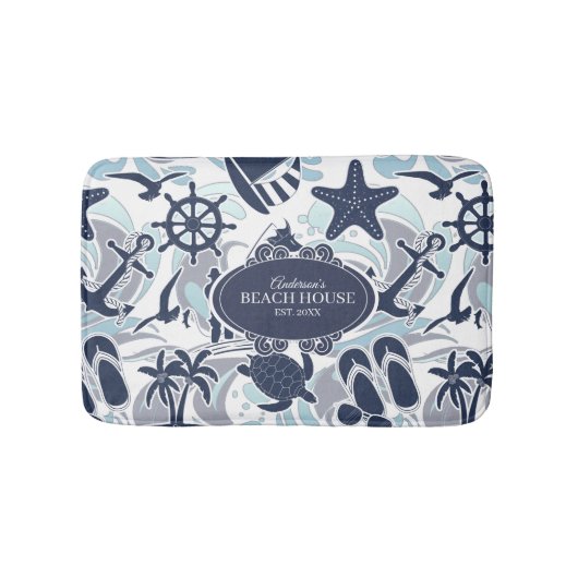 Nautical Beach Pattern Navy ID839 Badmat (Voorkant)