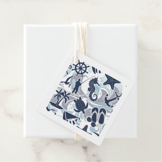 Nautical Beach Pattern Navy ID839 Bedankjes Labels (In situ)