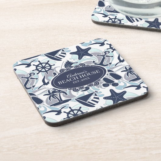 Nautical Beach Pattern Navy ID839 Bier Onderzetter (Linkerzijde)