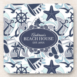 Nautical Beach Pattern Navy ID839 Bier Onderzetter