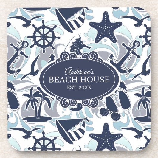 Nautical Beach Pattern Navy ID839 Bier Onderzetter (Voorkant)