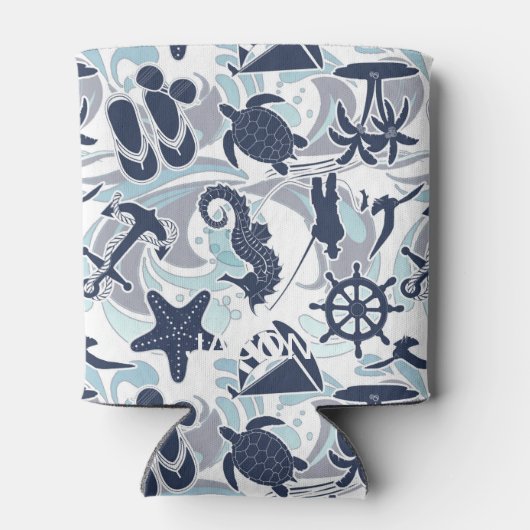 Nautical Beach Pattern Navy ID839 Blikjeskoeler (Achterkant)