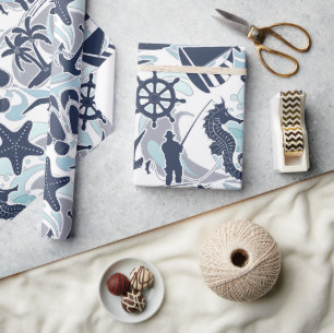 Nautical Beach Pattern Navy ID839 Cadeaupapier