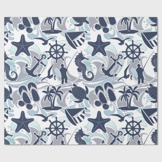 Nautical Beach Pattern Navy ID839 Cadeaupapier (Vlak)
