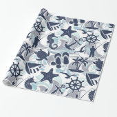 Nautical Beach Pattern Navy ID839 Cadeaupapier (Uitgerold)
