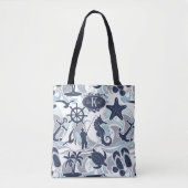 Nautical Beach Pattern Navy ID839 Canvas tas (Voorkant)