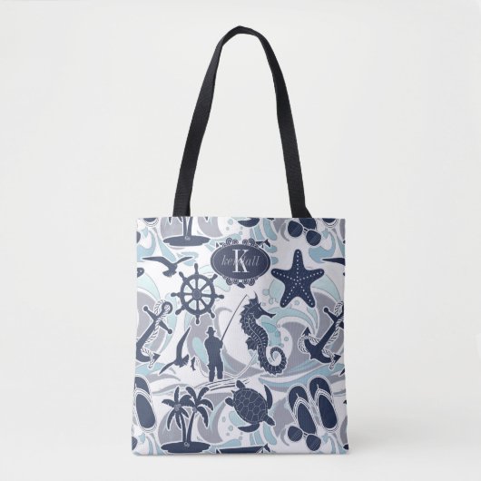 Nautical Beach Pattern Navy ID839 Canvas tas (Voorkant)