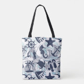 Nautical Beach Pattern Navy ID839 Canvas tas (Achterkant)