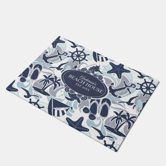 Nautical Beach Pattern Navy ID839 Deurmat (Schuin)