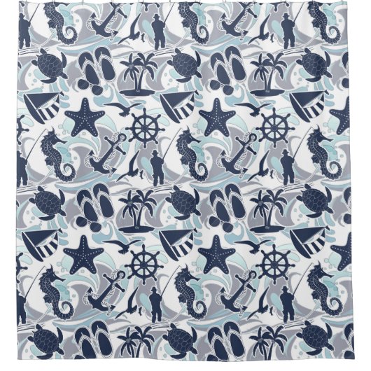 Nautical Beach Pattern Navy ID839 Douchegordijn (Voorkant)