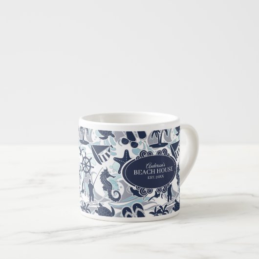 Nautical Beach Pattern Navy ID839 Espresso Kop (Voorkant rechts)