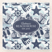 Nautical Beach Pattern Navy ID839 Glazen Onderzetter (Voorkant)