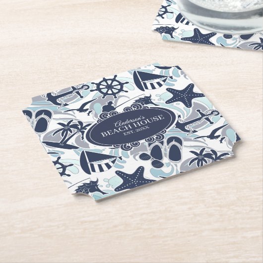 Nautical Beach Pattern Navy ID839 Kartonnen Onderzetters (Gekanteld)