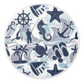 Nautical Beach Pattern Navy ID839 Keramische Knop (Voorkant)