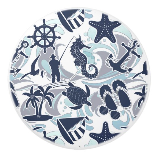Nautical Beach Pattern Navy ID839 Keramische Knop (Voorkant)