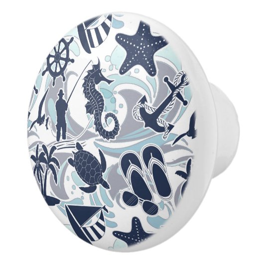 Nautical Beach Pattern Navy ID839 Keramische Knop (Rechts)