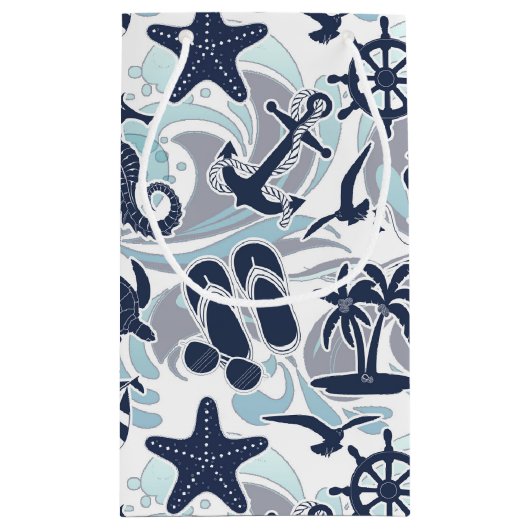 Nautical Beach Pattern Navy ID839 Klein Cadeauzakje (Achterkant)