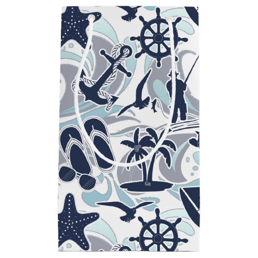 Nautical Beach Pattern Navy ID839 Klein Cadeauzakje (Voorkant)