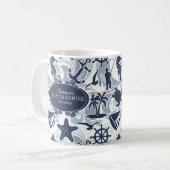 Nautical Beach Pattern Navy ID839 Koffiemok (Voorkant links)