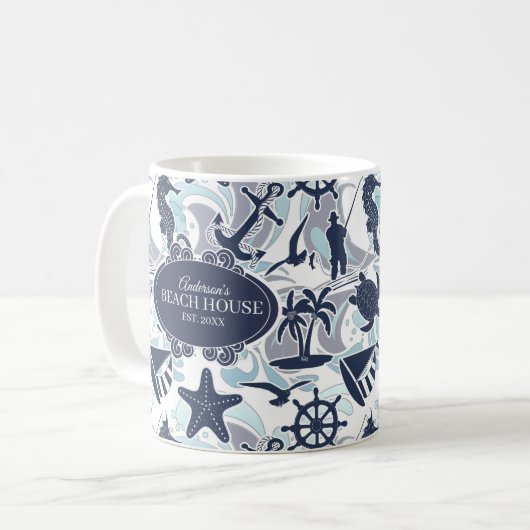 Nautical Beach Pattern Navy ID839 Koffiemok (Voorkant links)